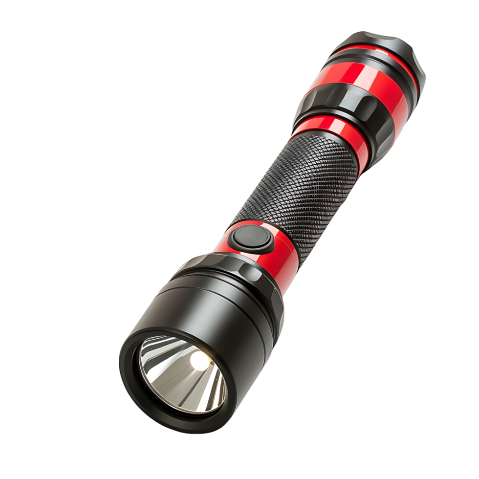 Handle black and red flashlight against a transparent background png
