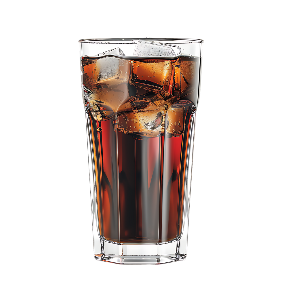 Glass of cola with ice cubes summer drink png