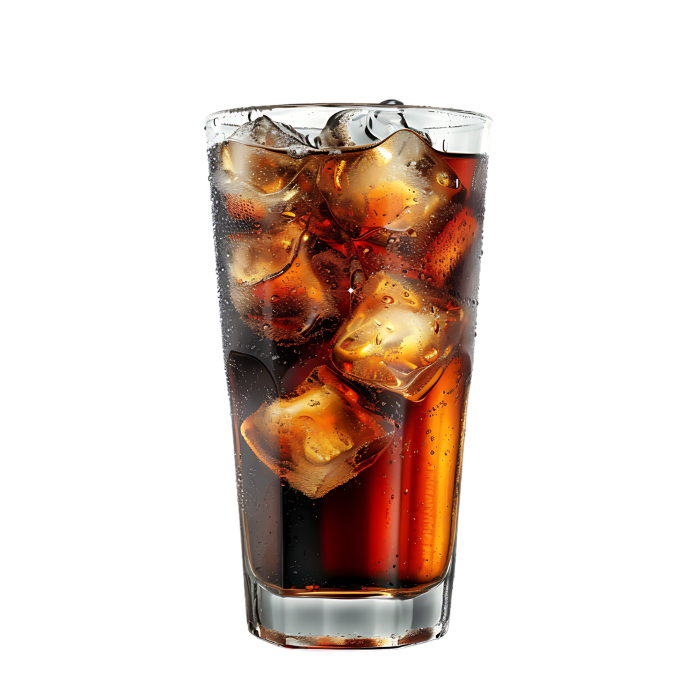 Glass of cola with ice cubes summer drink png