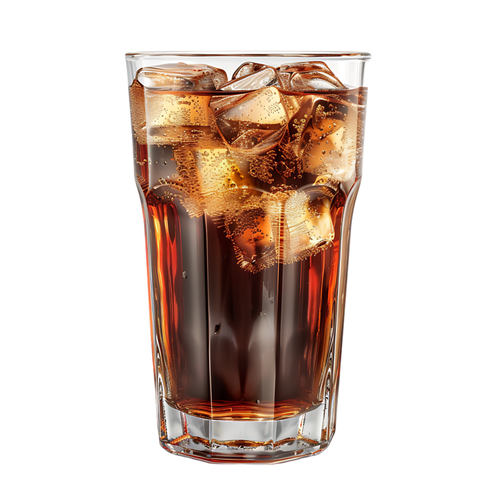 Glass of cola with ice cubes summer drink png