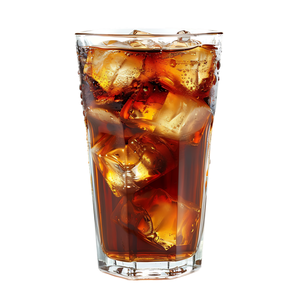 Glass of cola with ice cubes summer drink png
