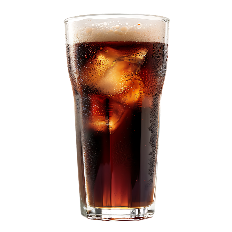 Glass of cola with ice cubes summer drink png
