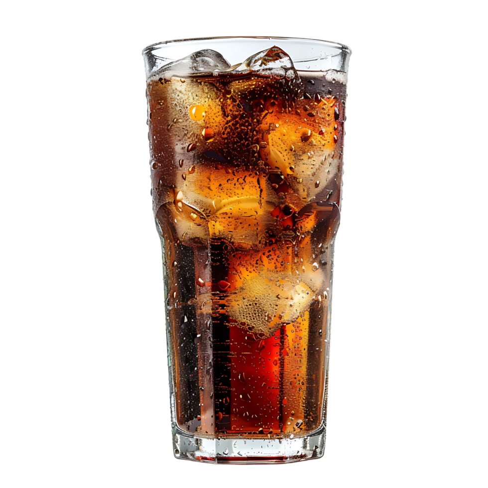 Glass of cola with ice cubes summer drink png
