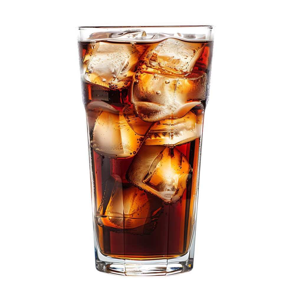 Glass of cola with ice cubes summer drink png