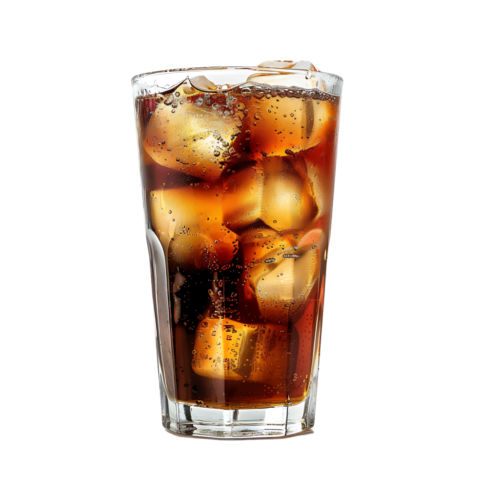 Glass of cola with ice cubes summer drink png
