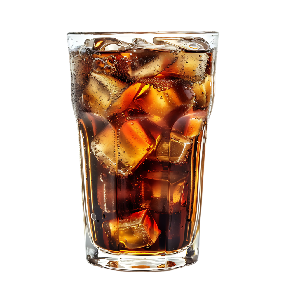 Glass of cola with ice cubes summer drink png