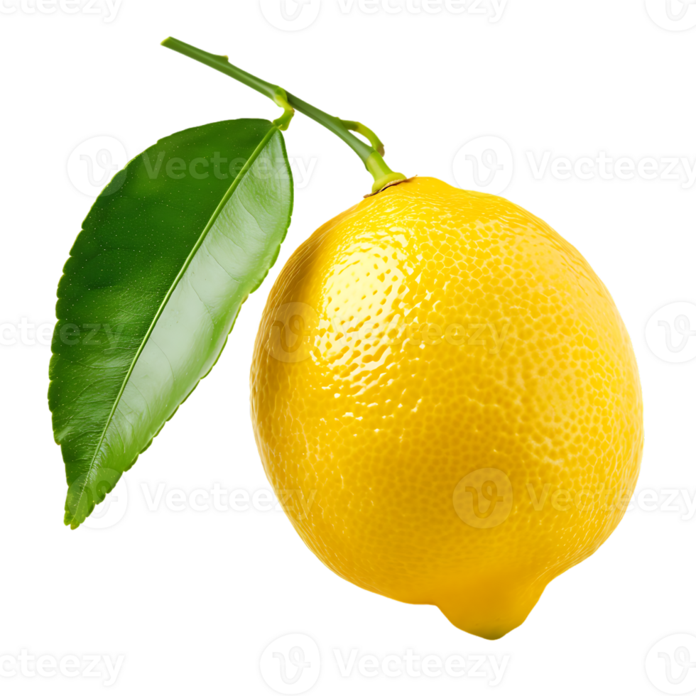 Natural lemon fruit with green leaf isolated png