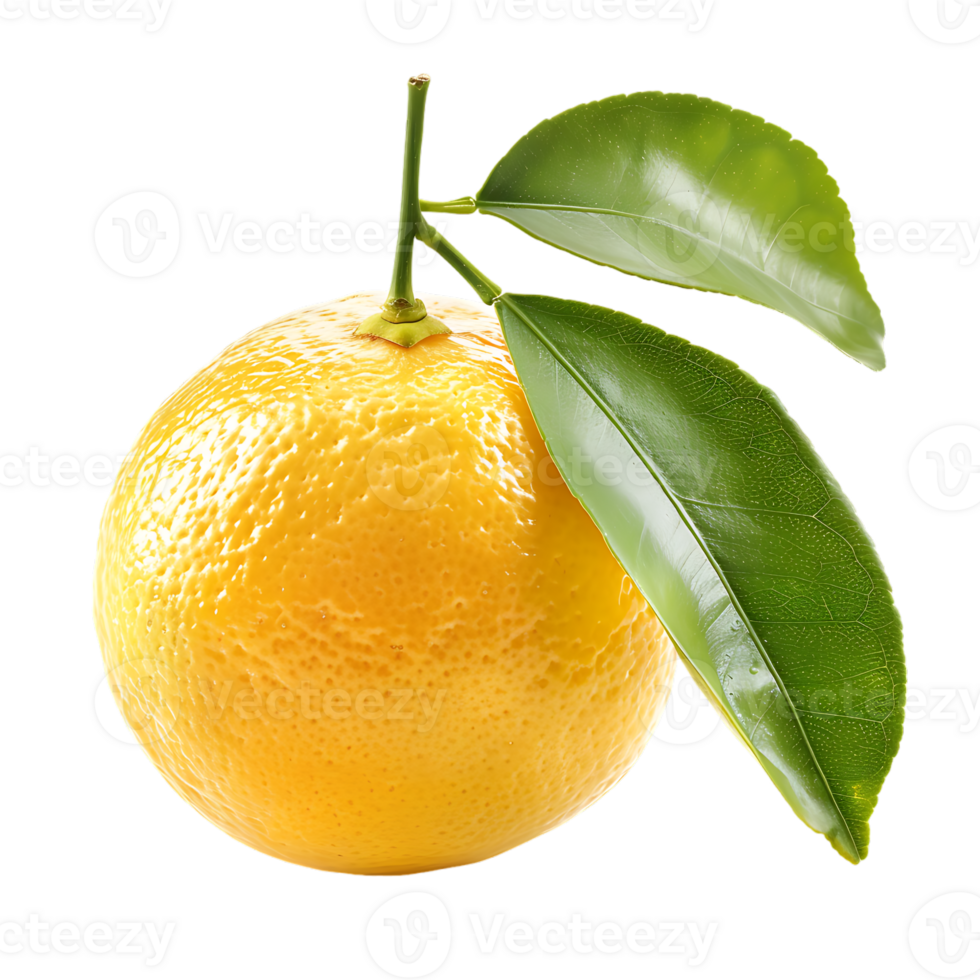 Natural lemon fruit with green leaf isolated png