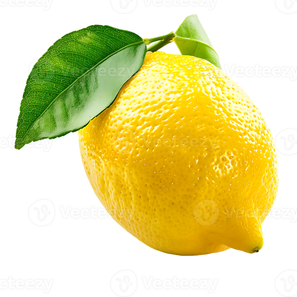 Natural lemon fruit with green leaf isolated png