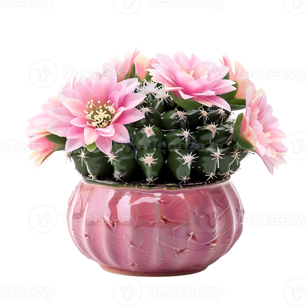 Pink flower pot with cactus or succulent with flower for the wedding or valentine s day png