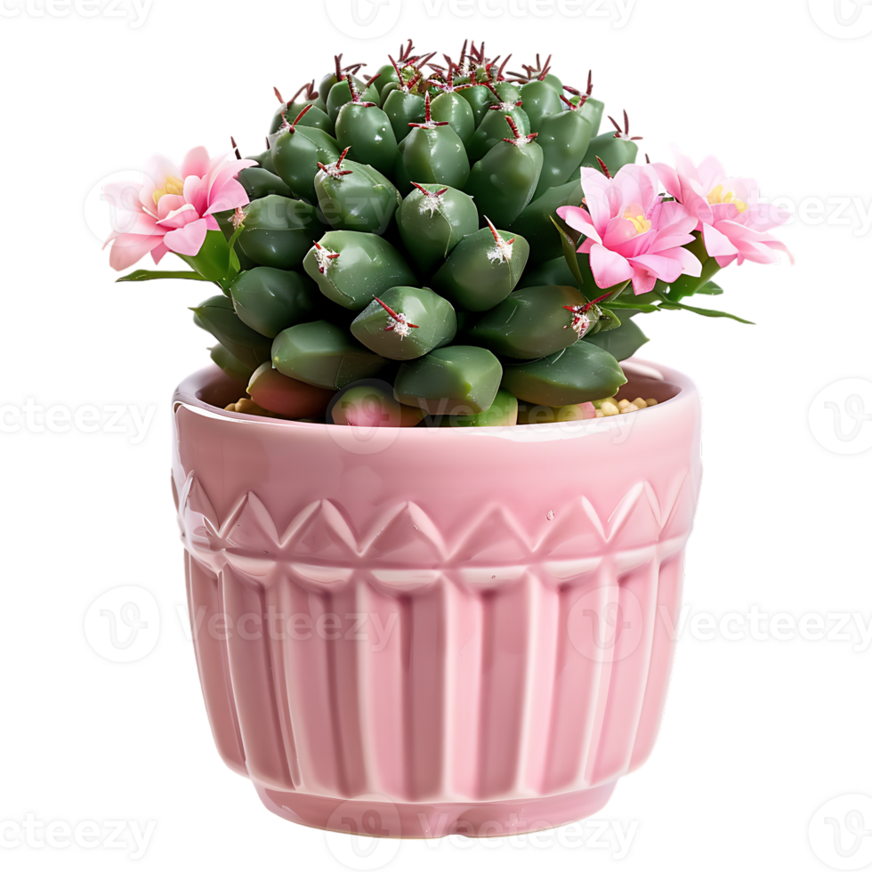 Pink flower pot with cactus or succulent with flower for the wedding or valentine s day png