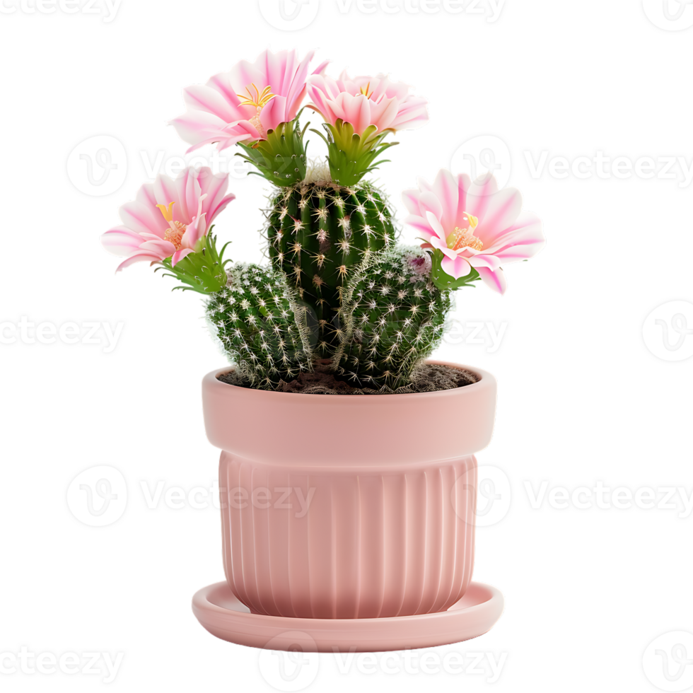 Pink flower pot with cactus or succulent with flower for the wedding or valentine s day png