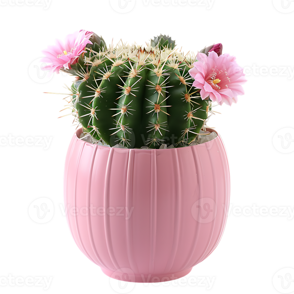 Pink flower pot with cactus or succulent with flower for the wedding or valentine s day png