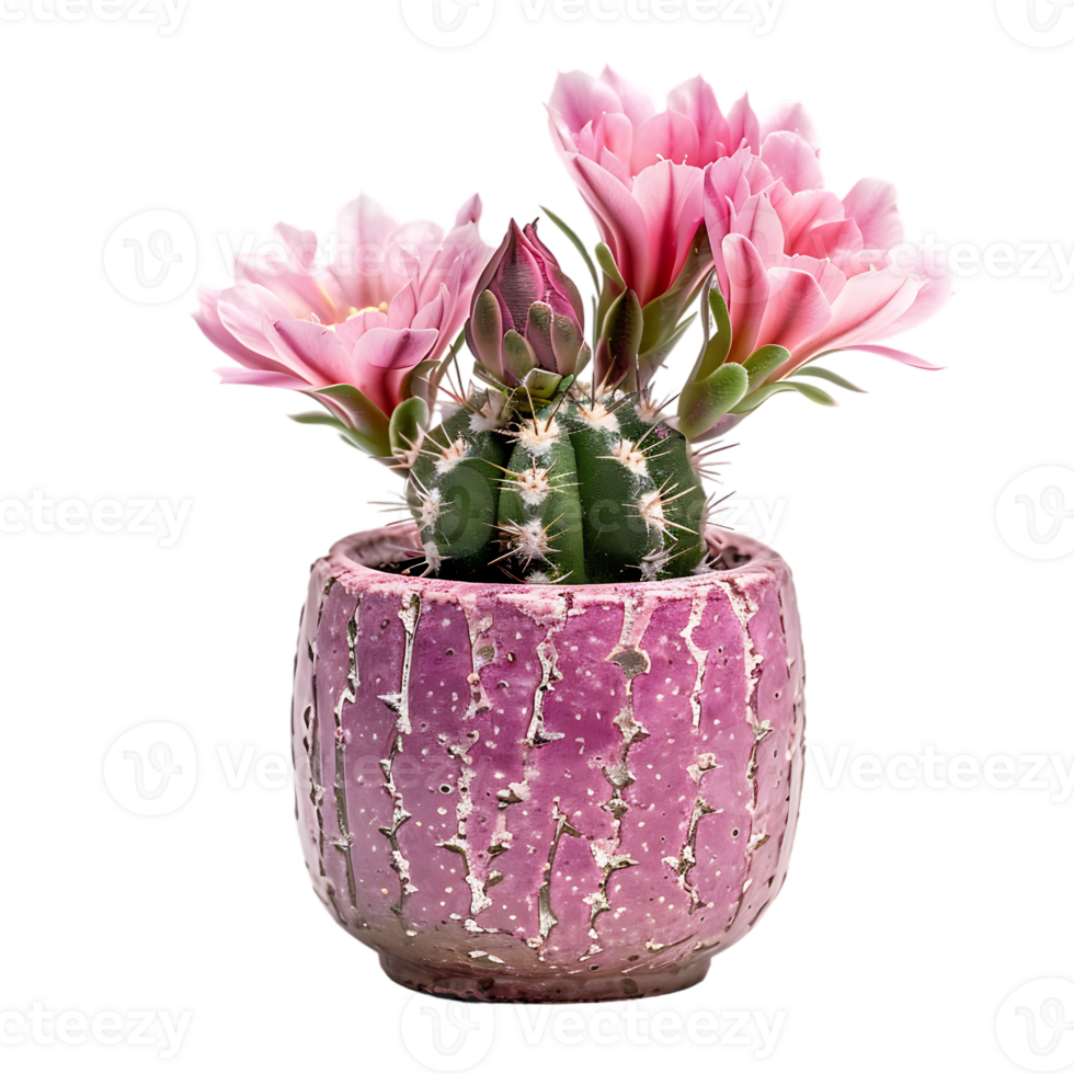 Pink flower pot with cactus or succulent with flower for the wedding or valentine s day png