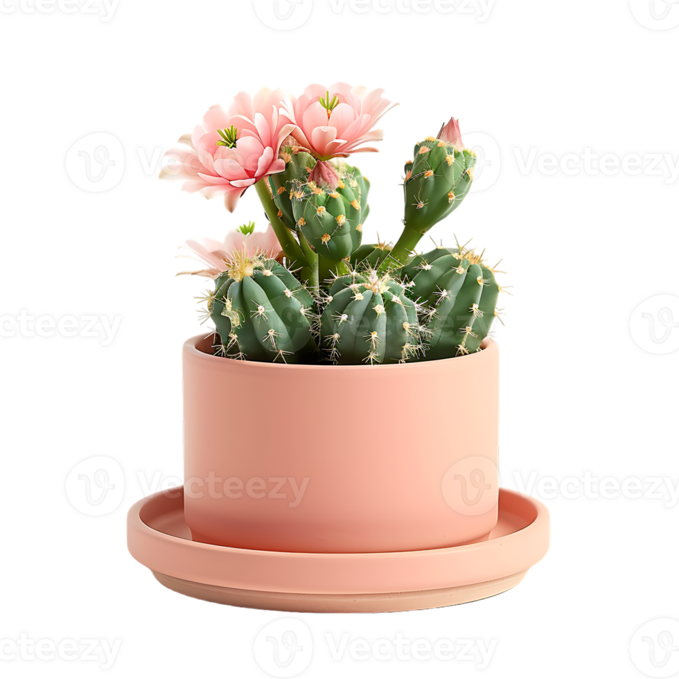 Pink flower pot with cactus or succulent with flower for the wedding or valentine s day png