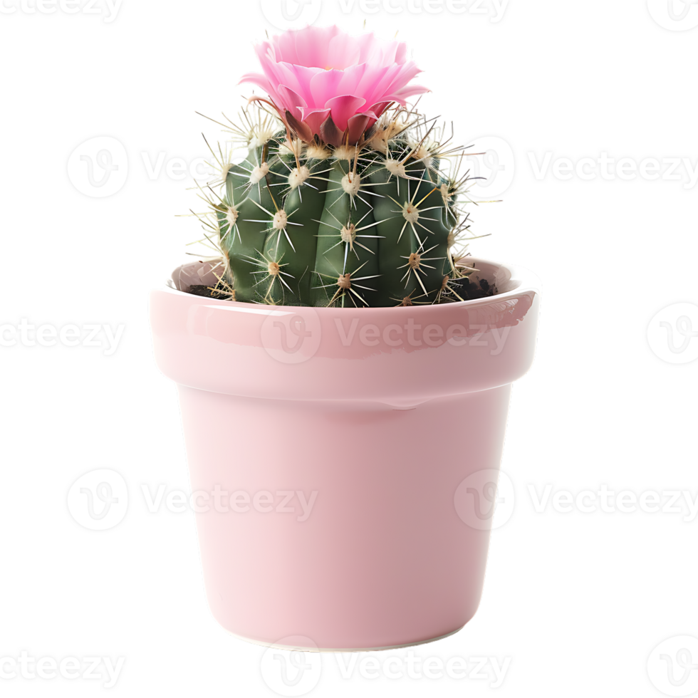 Pink flower pot with cactus or succulent with flower for the wedding or valentine s day png