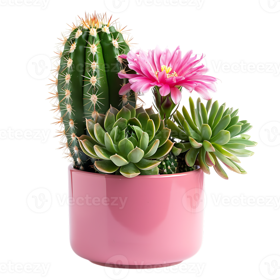 Pink flower pot with cactus or succulent with flower for the wedding or valentine s day png