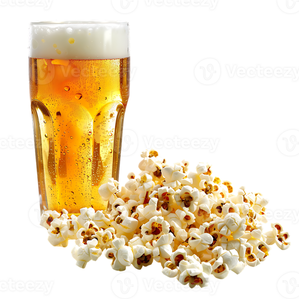 Popcorn and a glass of light beer isolated on a transparent background png