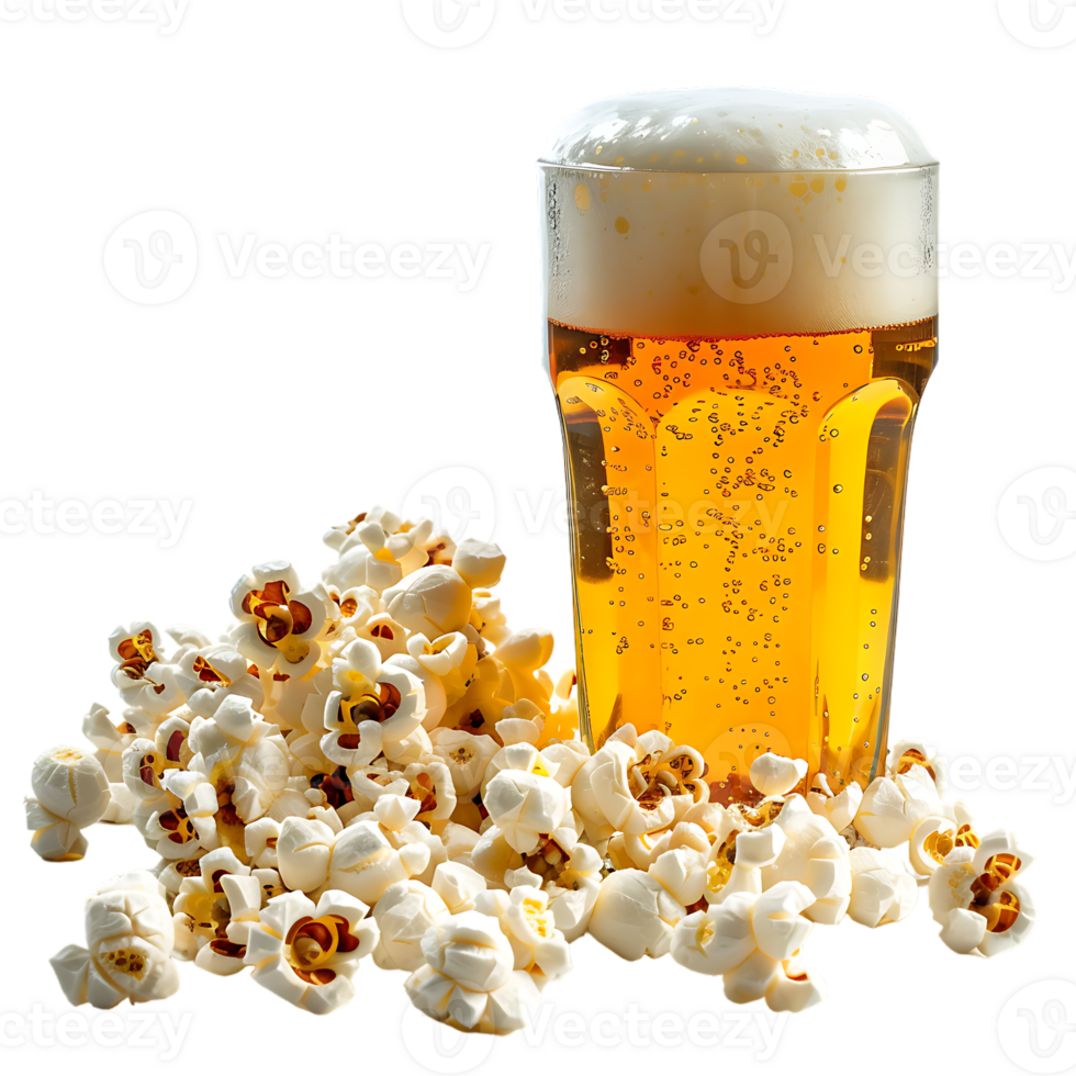 Popcorn and a glass of light beer isolated on a transparent background png