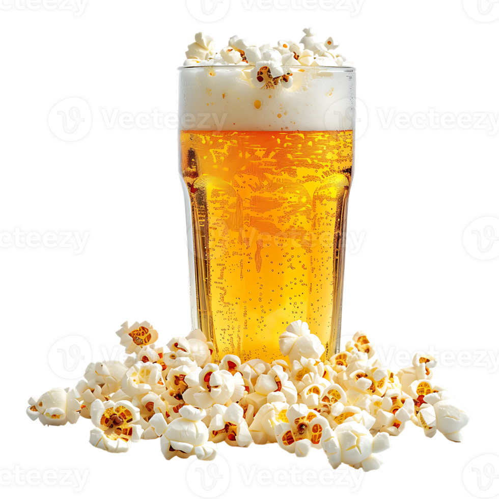 Popcorn and a glass of light beer isolated on a transparent background png