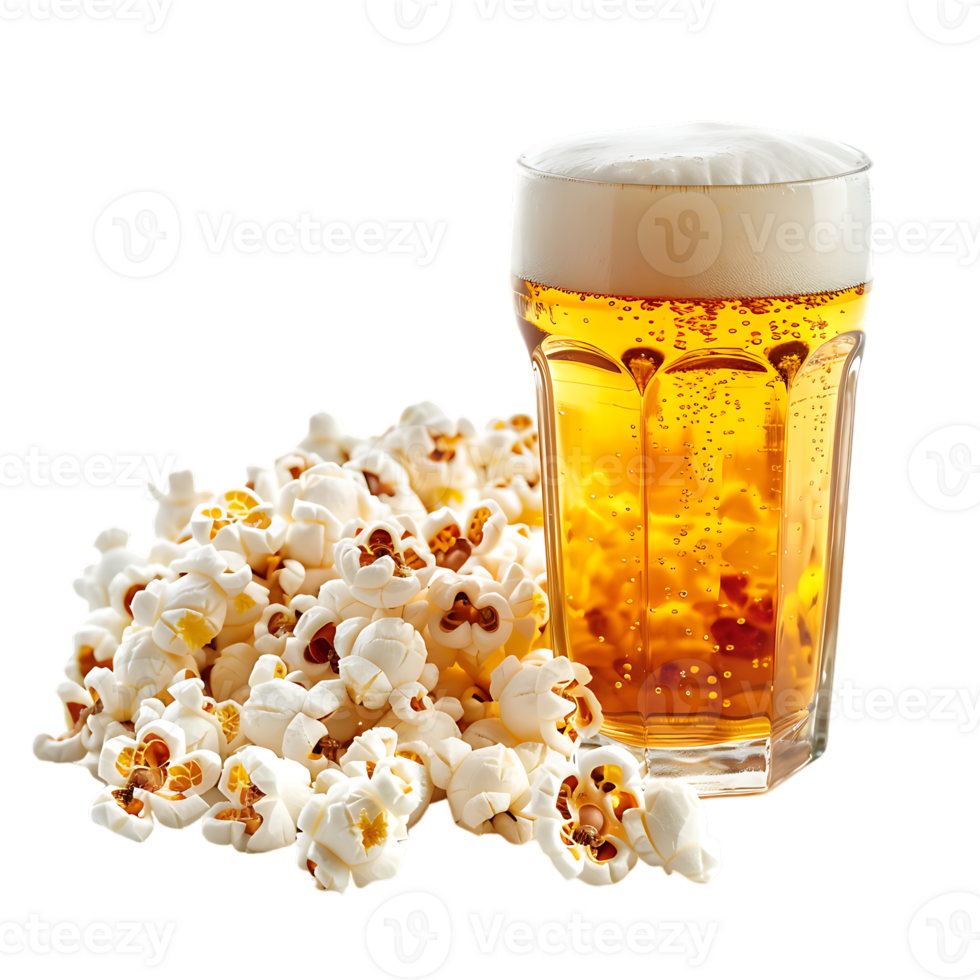 Popcorn and a glass of light beer isolated on a transparent background png