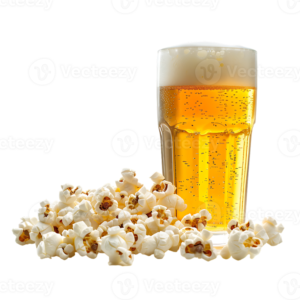 Popcorn and a glass of light beer isolated on a transparent background png