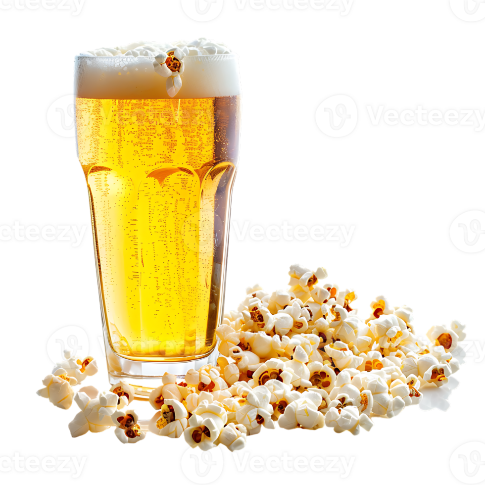Popcorn and a glass of light beer isolated on a transparent background png