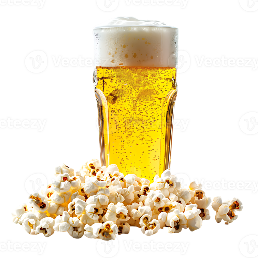 Popcorn and a glass of light beer isolated on a transparent background png