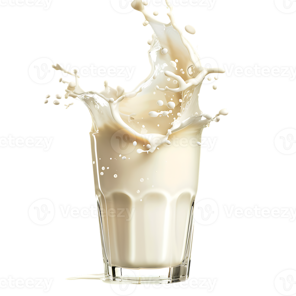 Splashing milk into glass against transparent background png