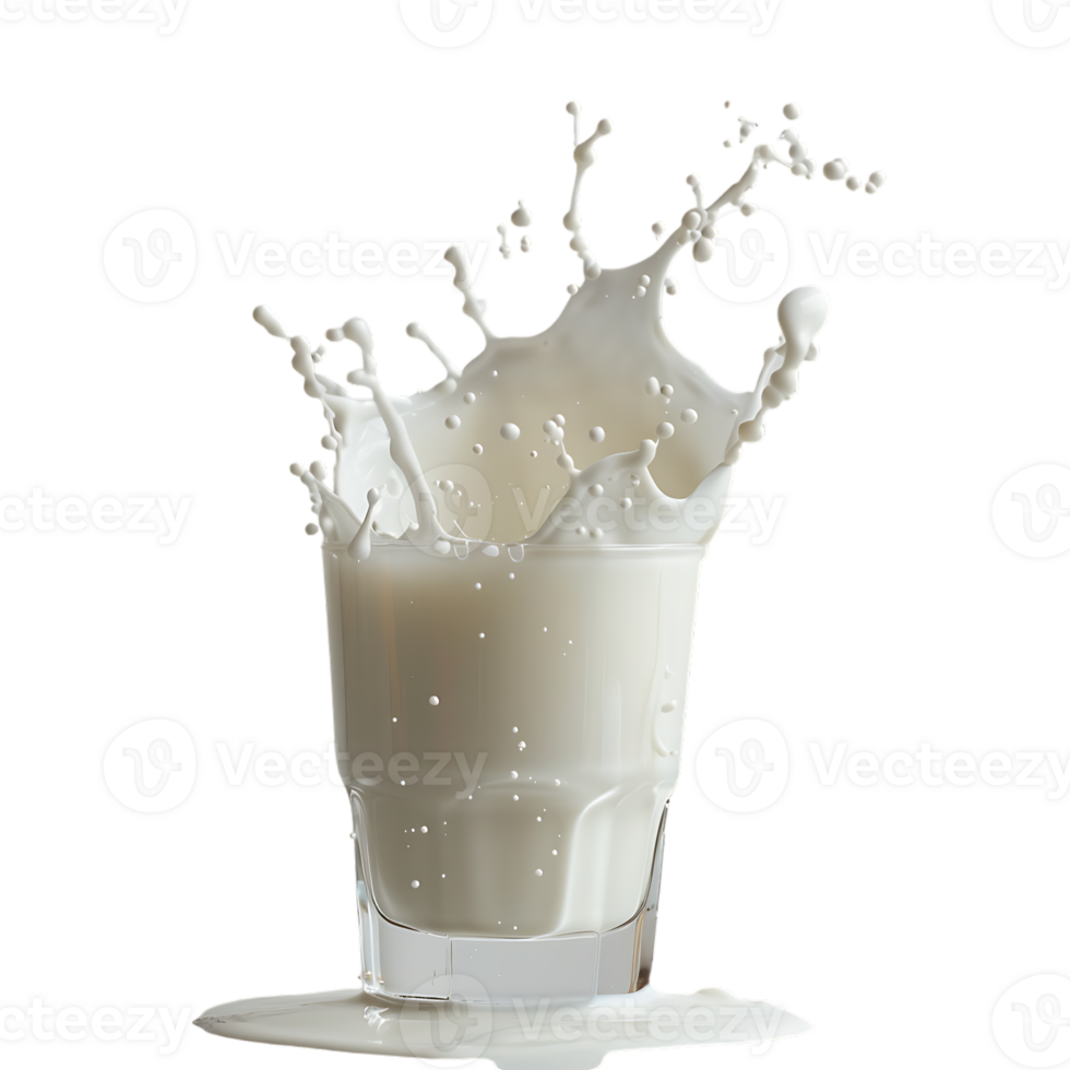 Splashing milk into glass against transparent background png