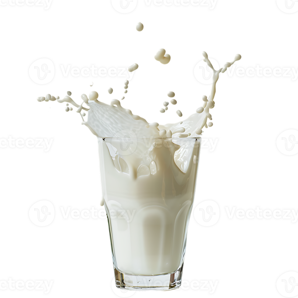 Splashing milk into glass against transparent background png