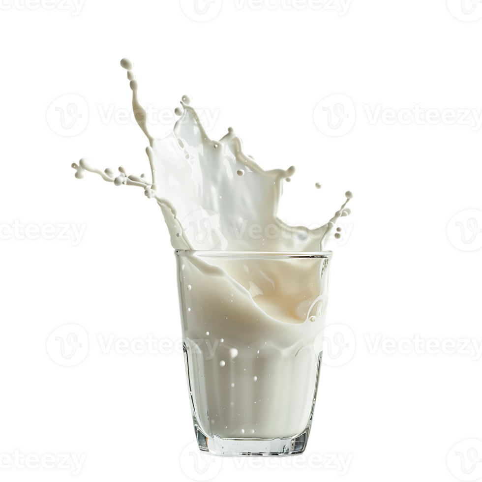 Splashing milk into glass against transparent background png