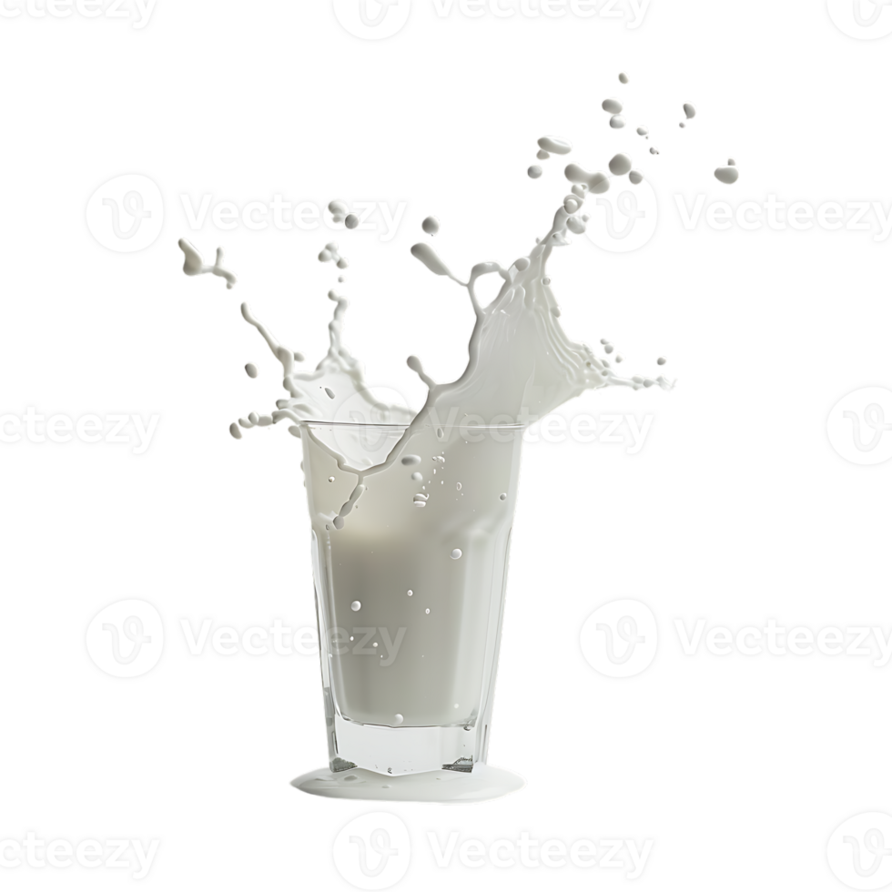 Splashing milk into glass against transparent background png