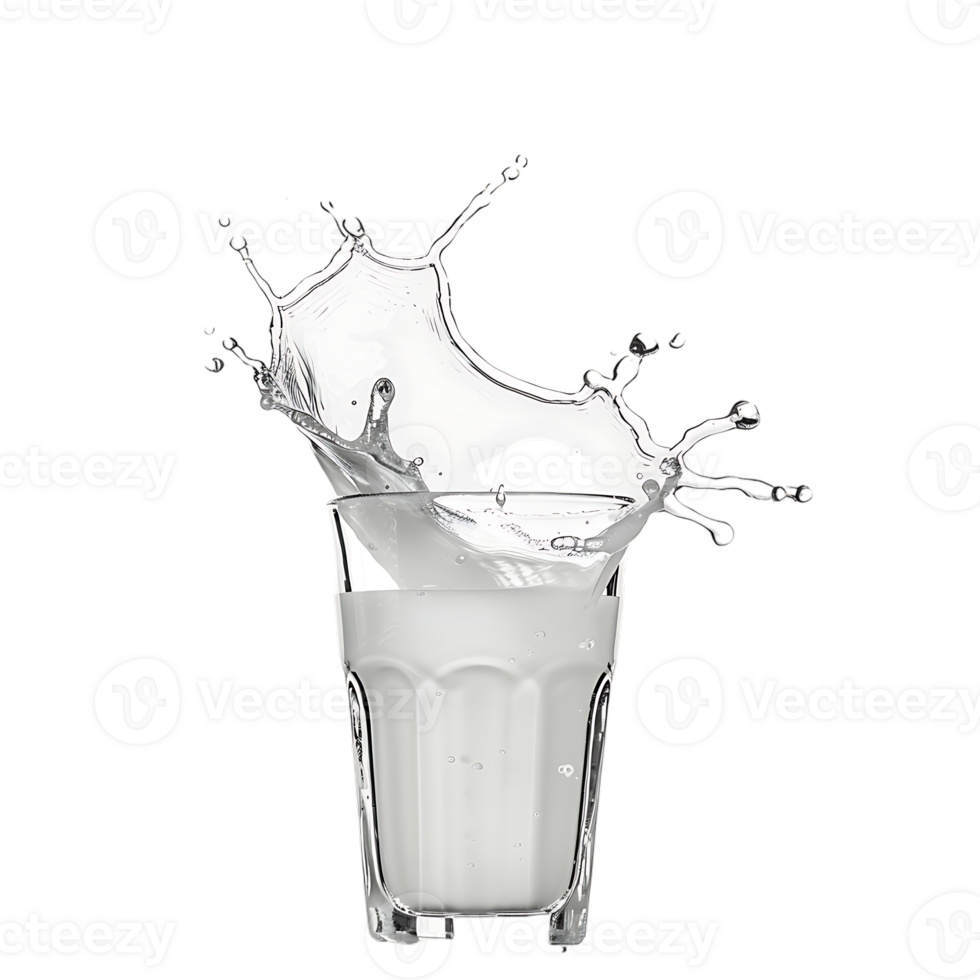 Splashing milk into glass against transparent background png