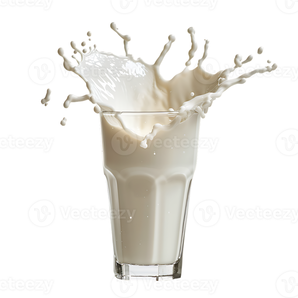 Splashing milk into glass against transparent background png