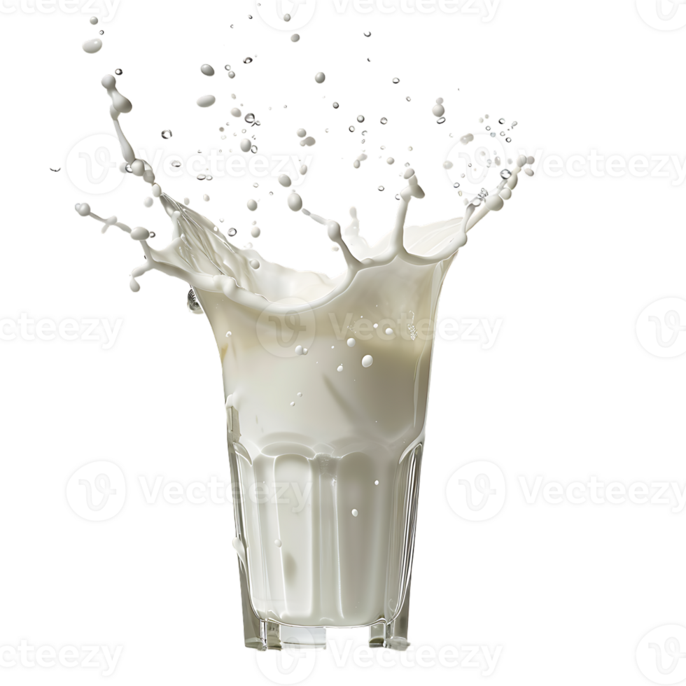 Splashing milk into glass against transparent background png