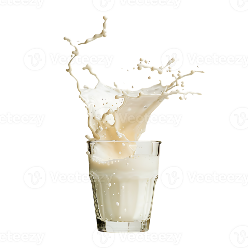 Splashing milk into glass against transparent background png