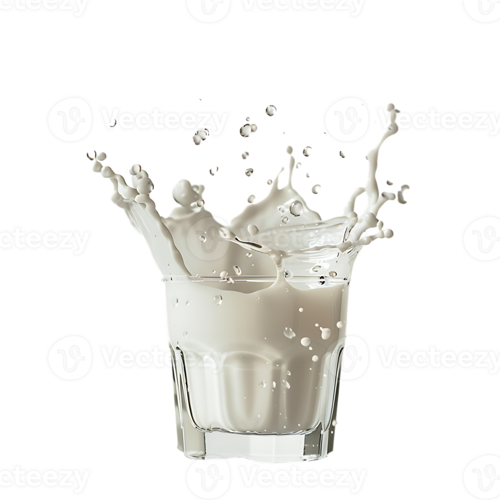 Splashing milk into glass against transparent background png