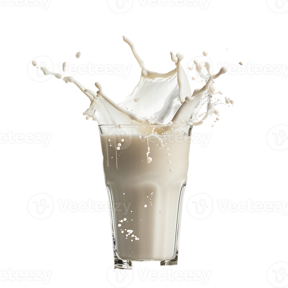 Splashing milk into glass against transparent background png