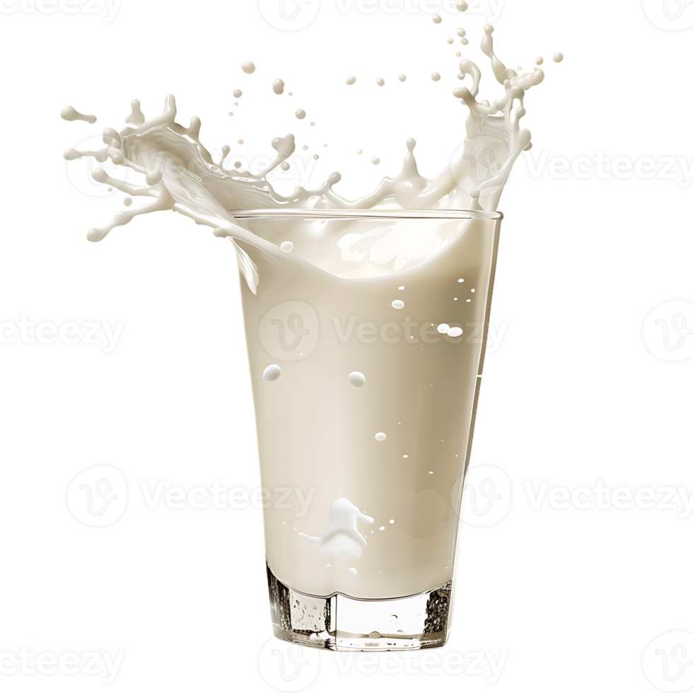 Splashing milk into glass against transparent background png