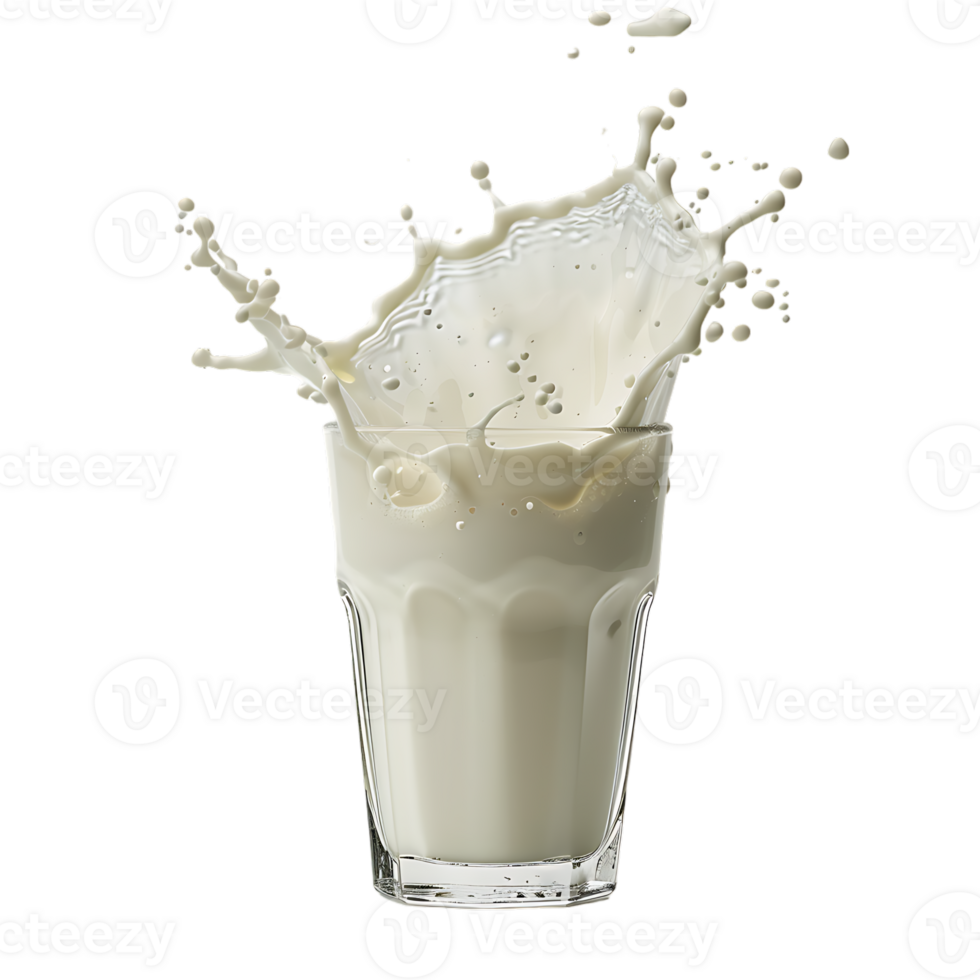 Splashing milk into glass against transparent background png