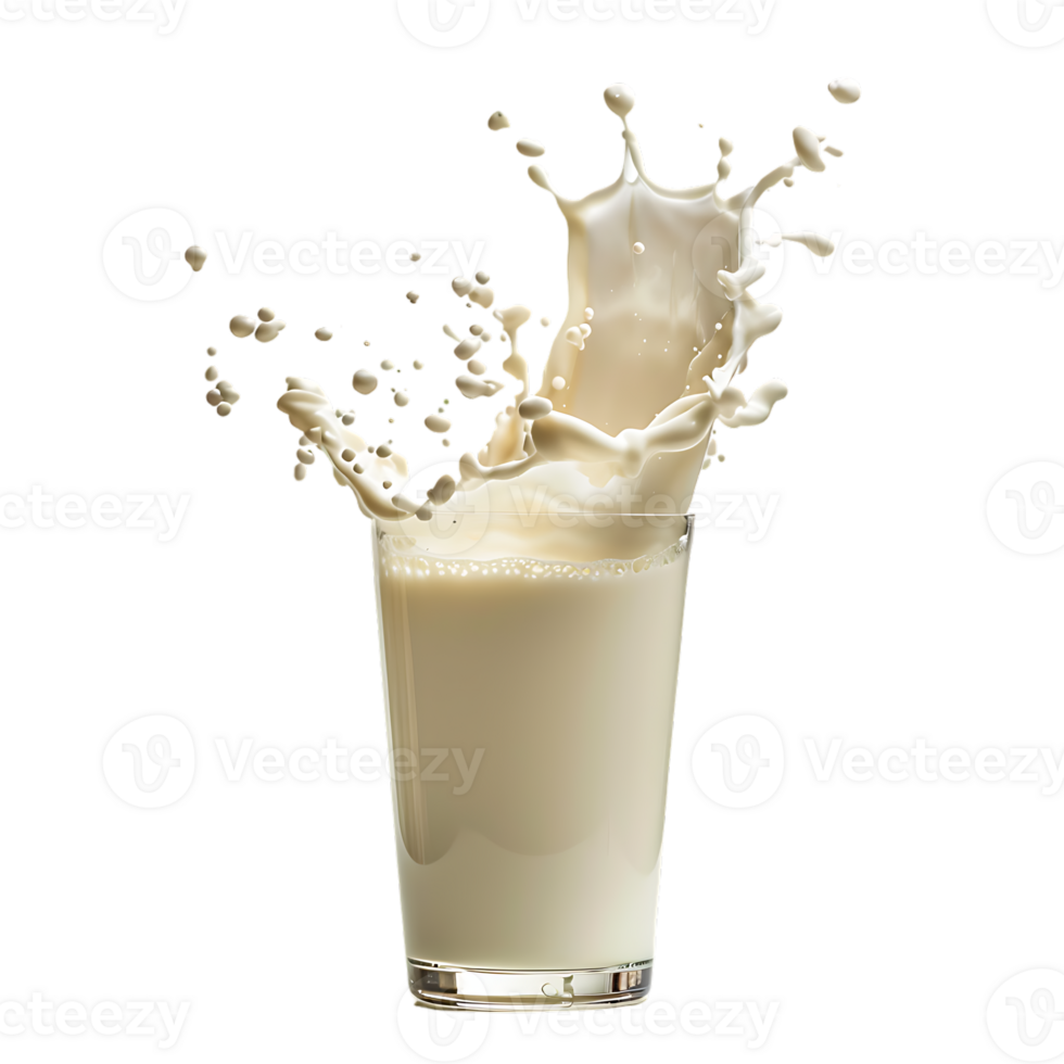 Splashing milk into glass against transparent background png