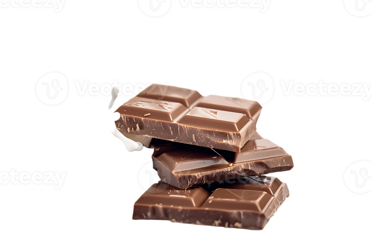 Rich chocolate bars accompanied by a creamy milk splash stand out in stark contrast png