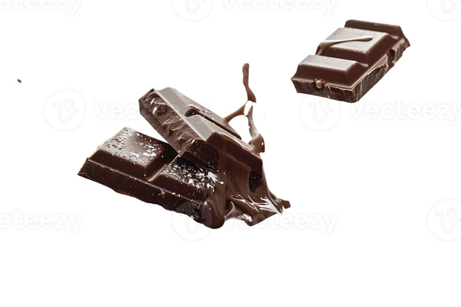 Rich chocolate bars accompanied by a creamy milk splash stand out in stark contrast png