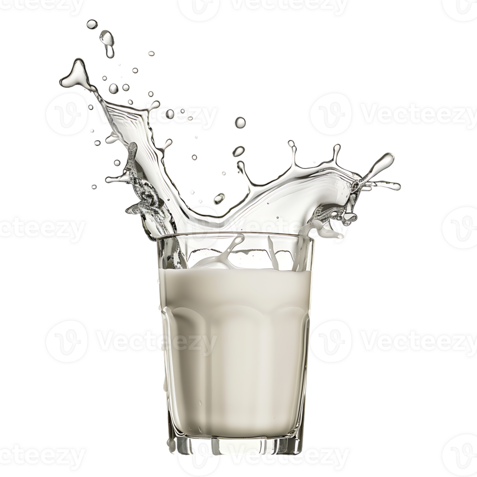 Splashing milk into glass against transparent background png