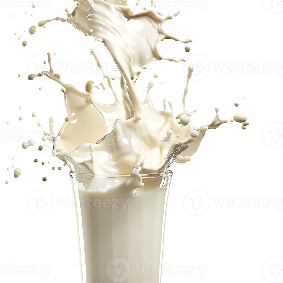Splashing milk into glass against transparent background png