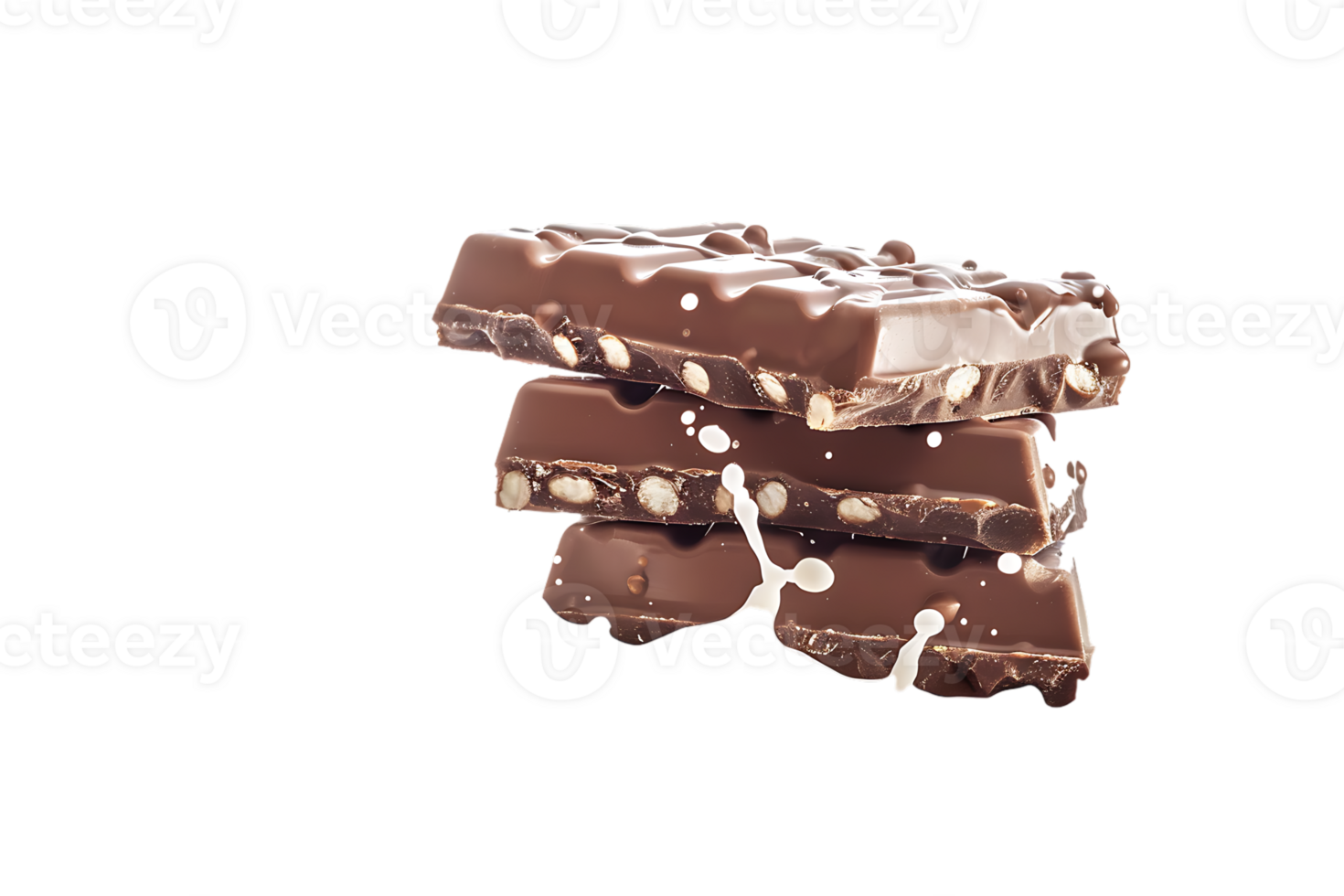 Rich chocolate bars accompanied by a creamy milk splash stand out in stark contrast png