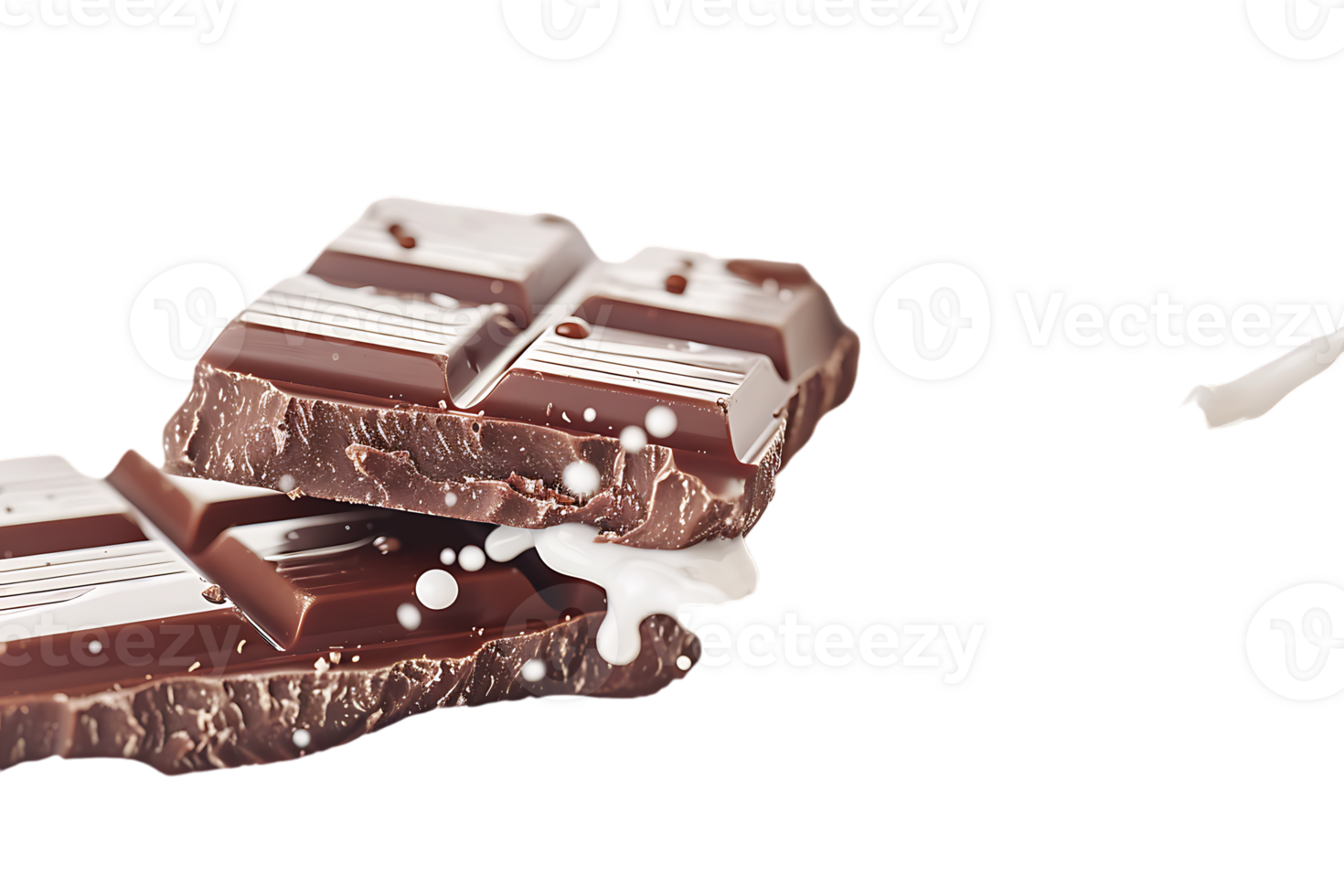 Rich chocolate bars accompanied by a creamy milk splash stand out in stark contrast png