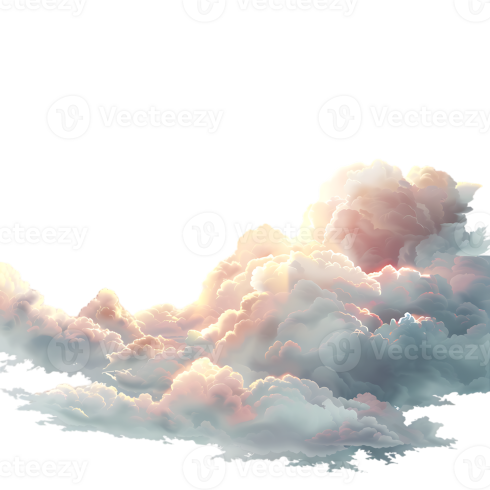 The cartoon style depiction of a sun and clouds stands alone png