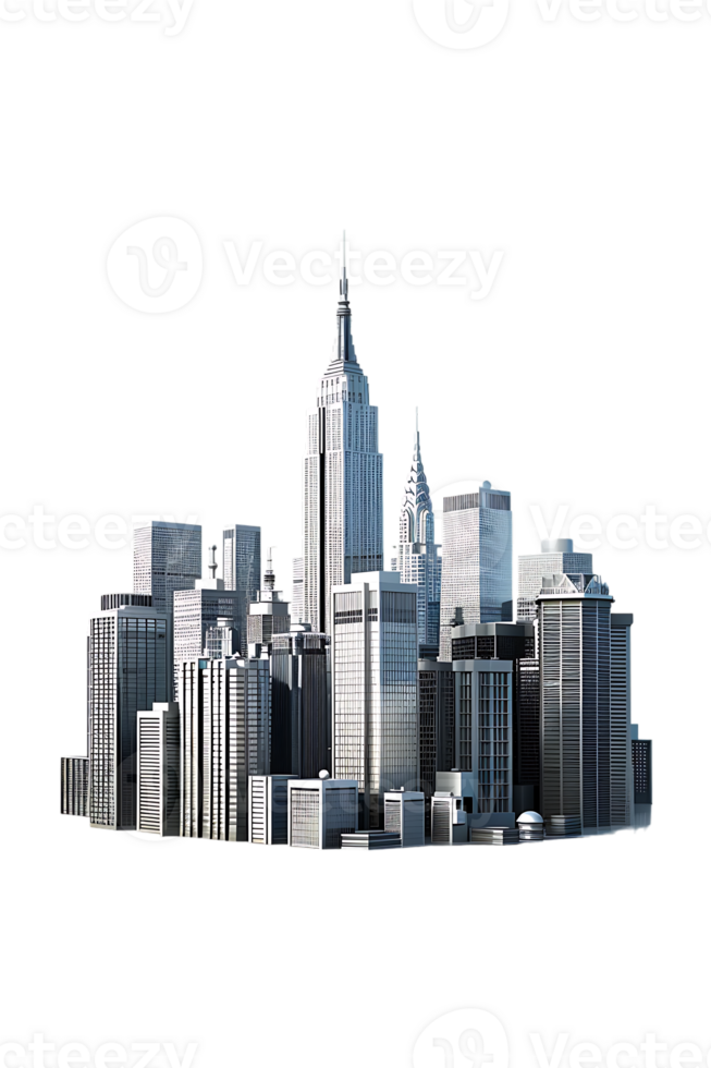 The skyline of a bustling city depicted in a striking 3D style emerges prominently png